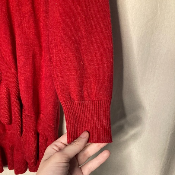 Style & Co Red Ruffled Cardigan Sweater, Size Small - Picture 3 of 7